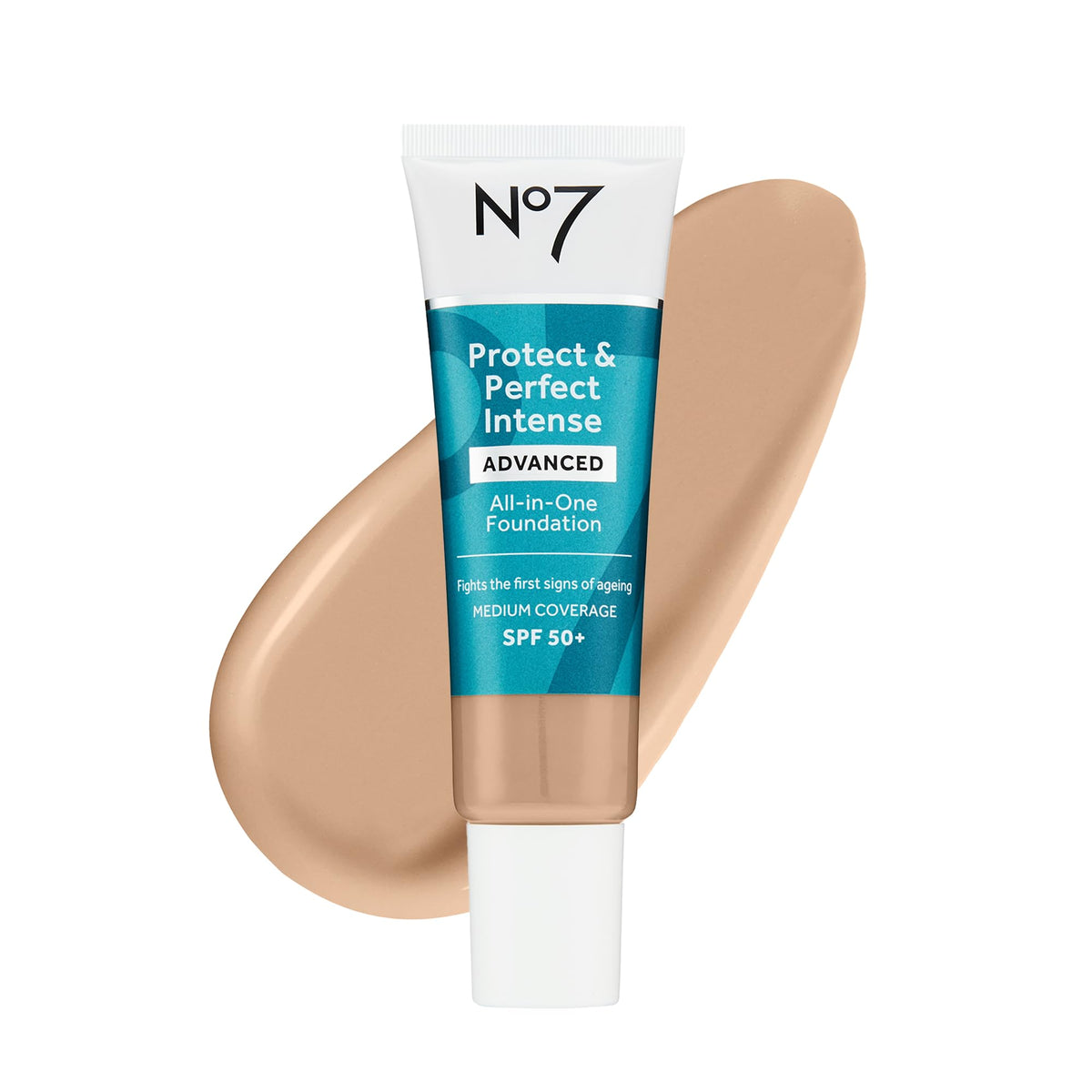 No7 front bottle showing Warm Ivory shade and easy dispensing benefit