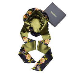 Nochka Fashion front view of Wild Rose silk bonnet showing pattern and fit benefits