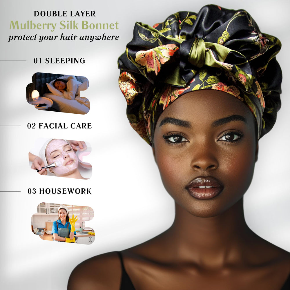 Nochka Fashion model with curly hair wearing bonnet to preserve curls overnight