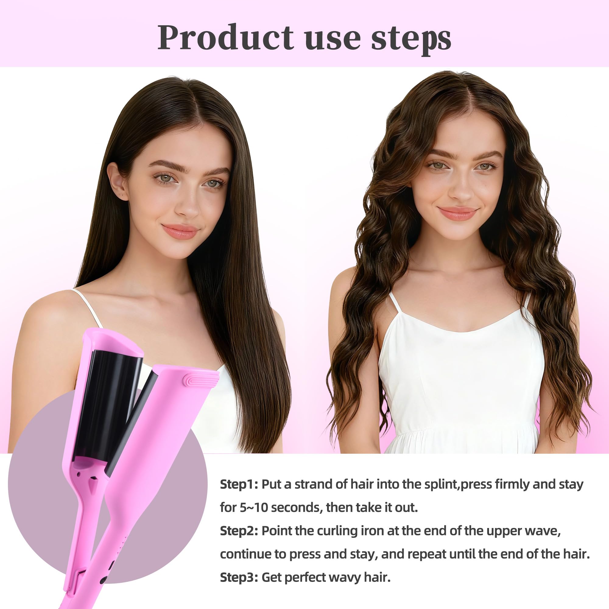 NONK curling iron creating beachy waves on model, showing salon-style results