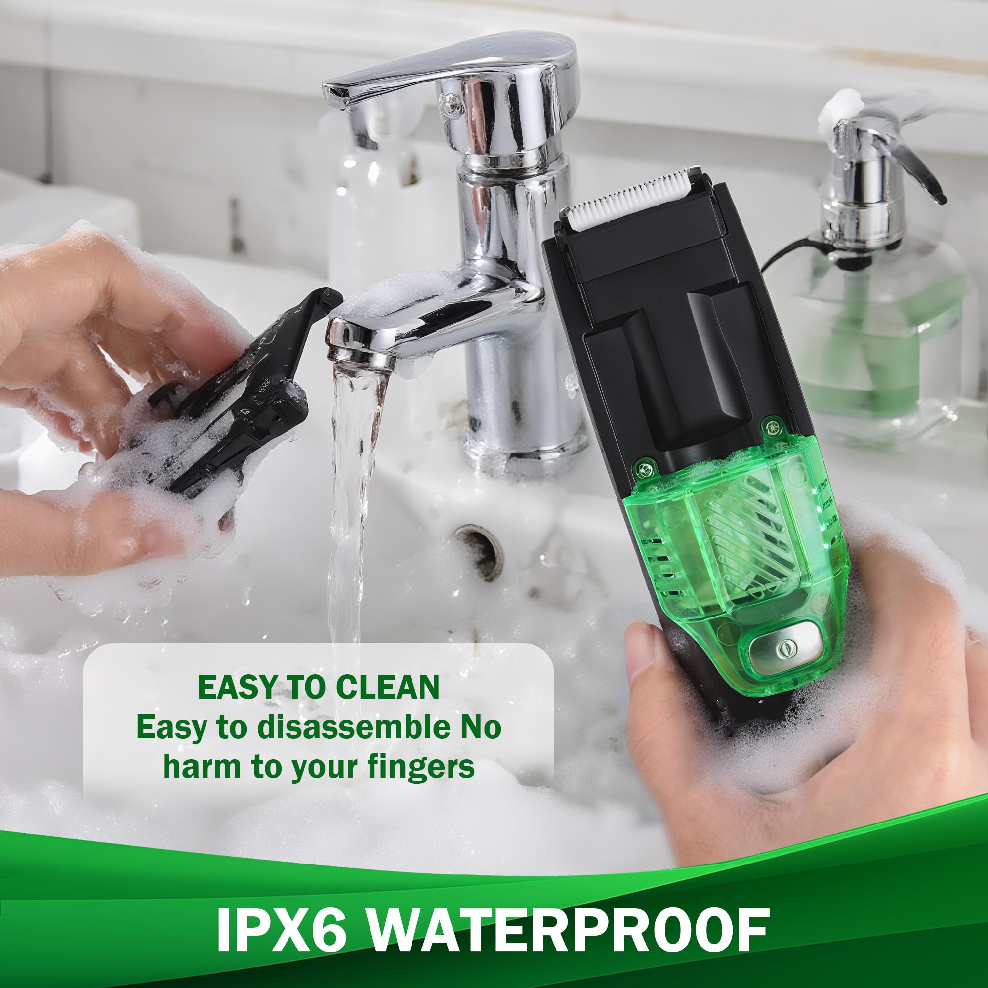NONK trimmer rinsed under tap illustrating fully washable convenience