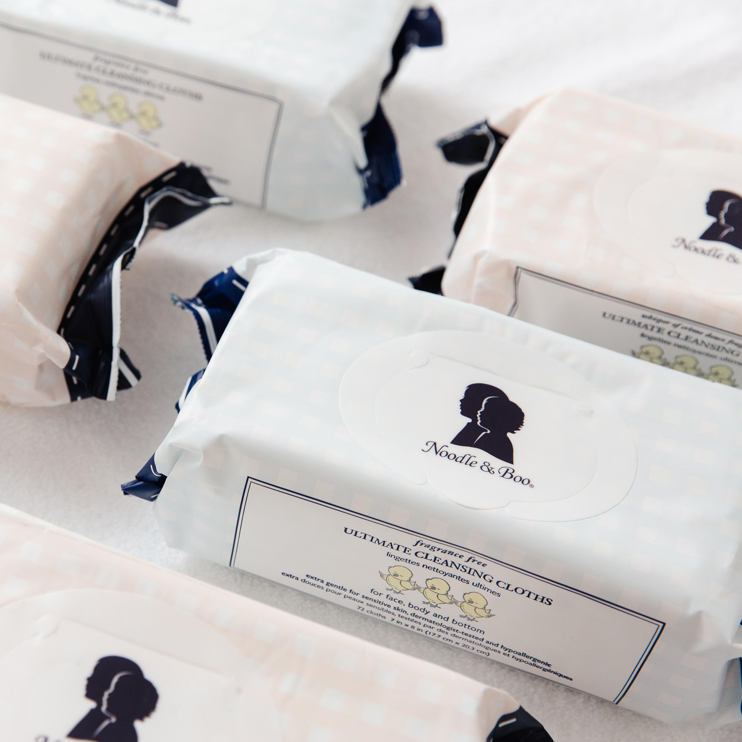 Noodle & Boo clear label detail showing hypoallergenic and vegan benefit
