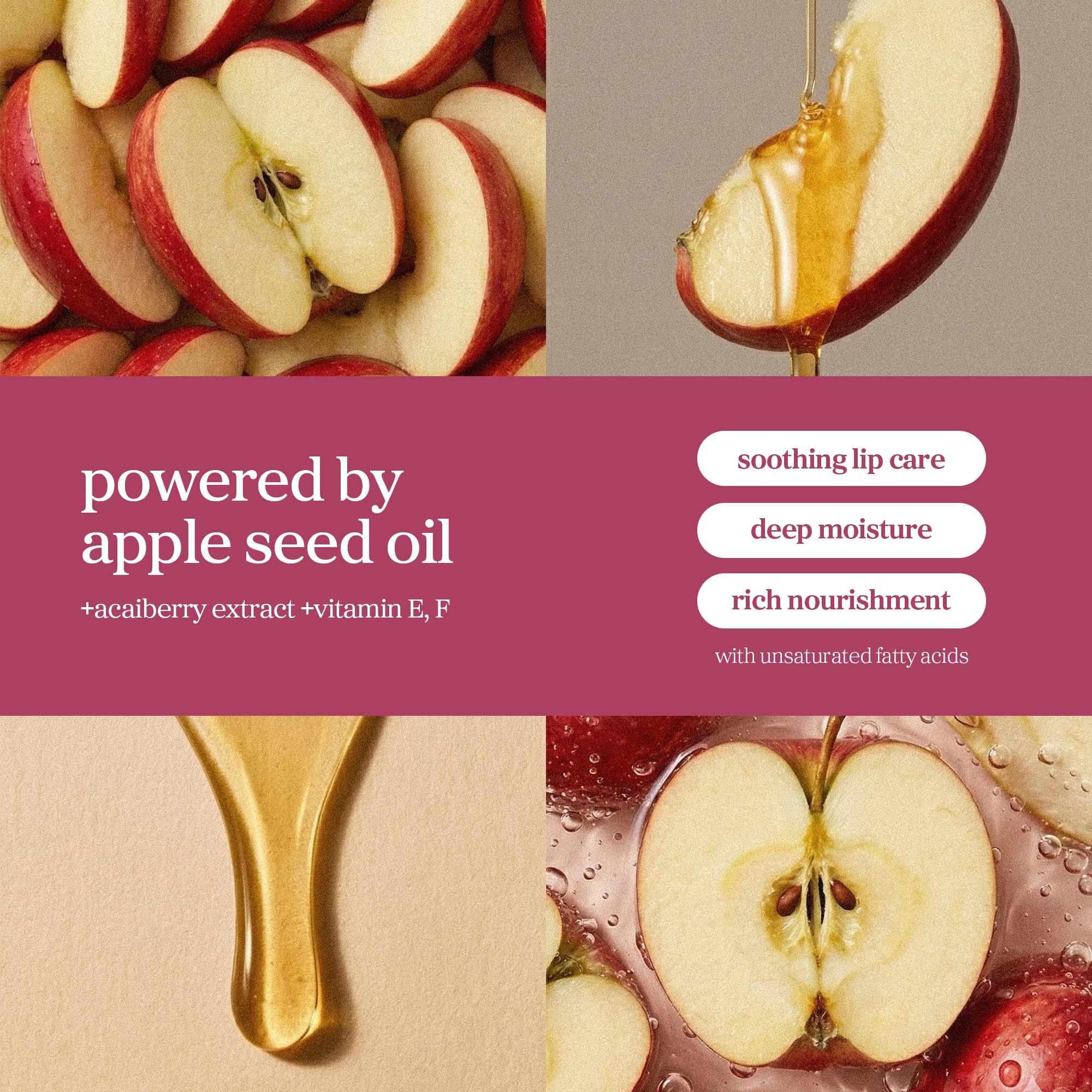 NOONI texture swipe of Appleacaiberry lip oil illustrating glossy, non-sticky finish