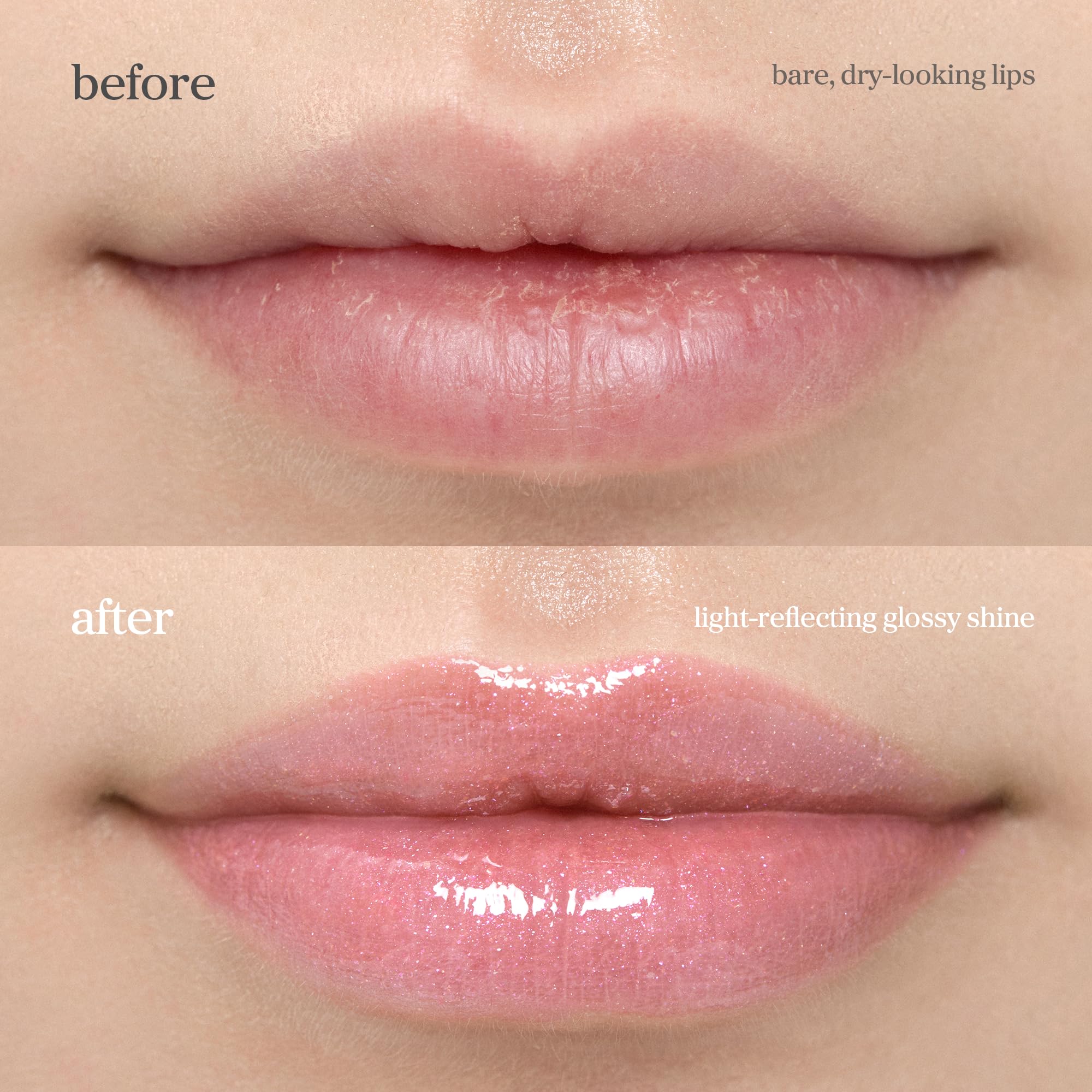 NOONI clear gloss layered over lipstick for amplified glass-like shine