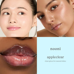 NOONI Appleclear on lips closeup showing glossy, plumping effect and natural tint