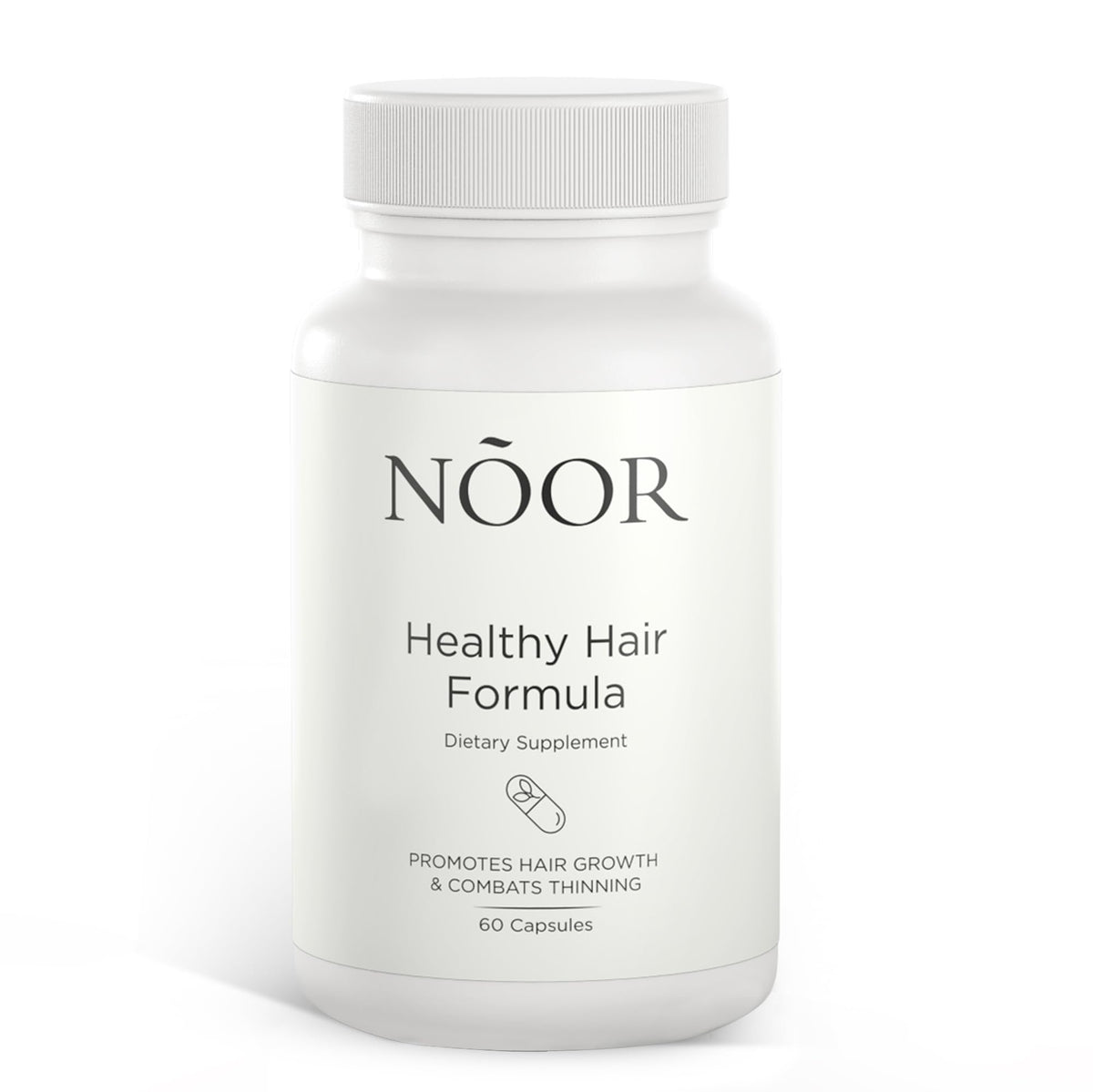 NOOR HAIR front packaging showing supplement bottle and clear benefits