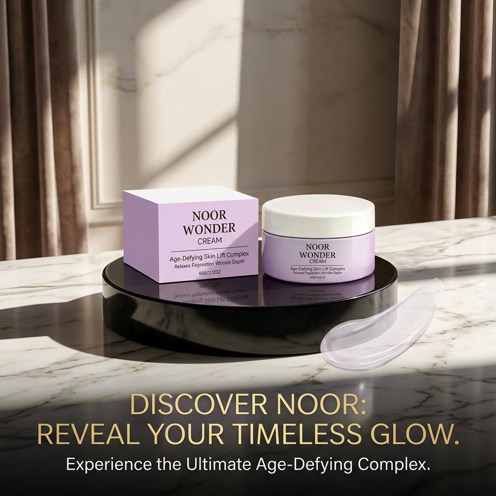 NOOR WONDER jar on bathroom shelf portraying everyday routine convenience