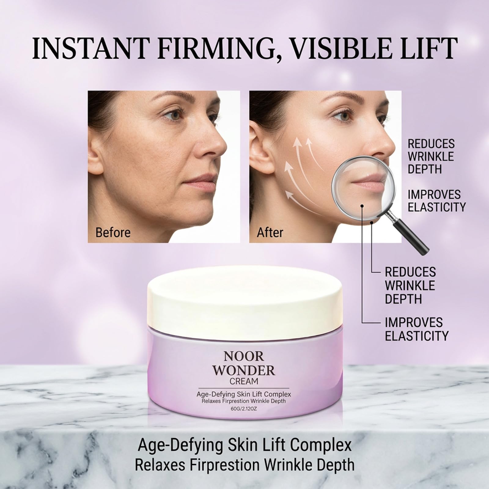 NOOR WONDER being applied to neck and jawline for firmer-looking skin