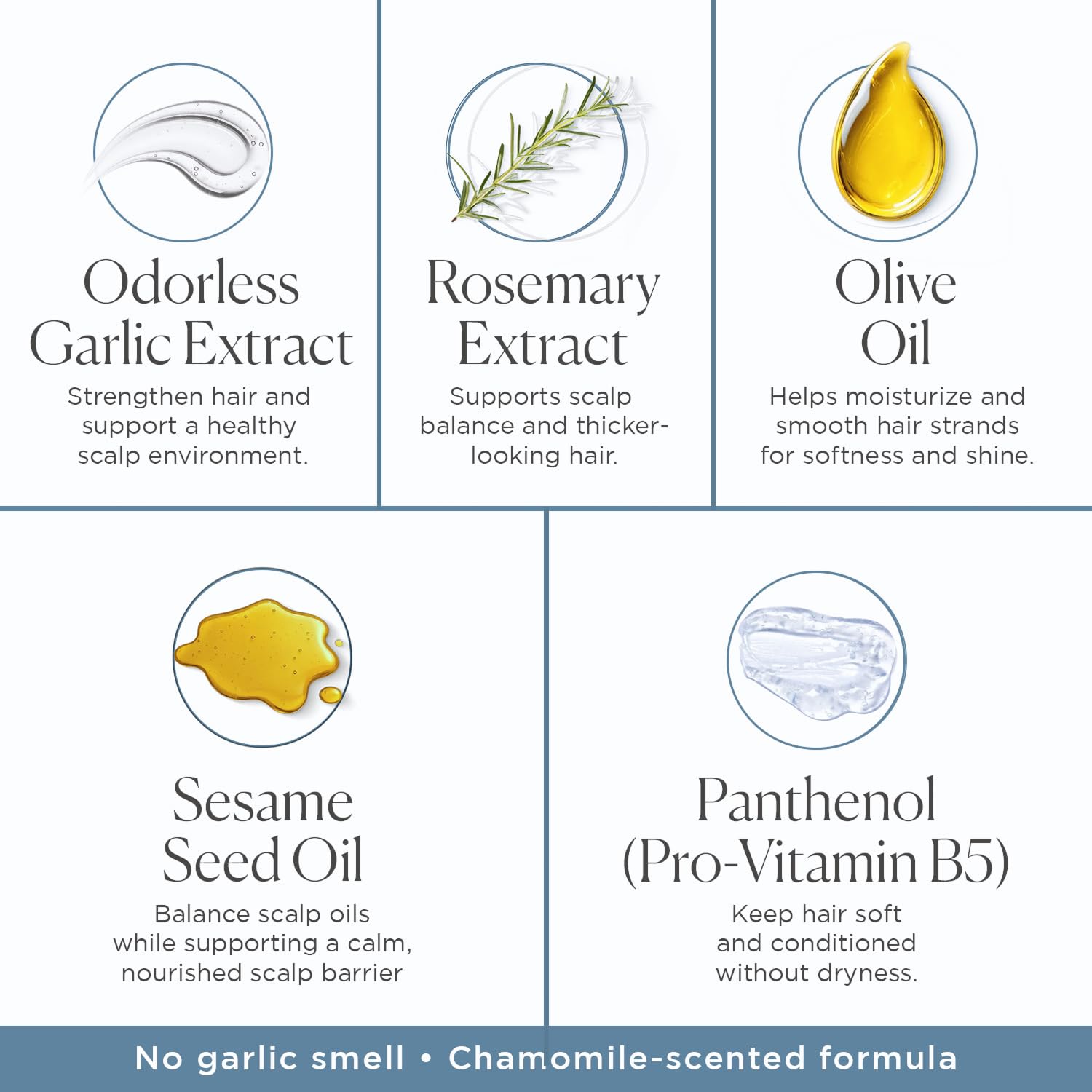 Nora Ross bottle label ingredients view highlighting garlic and rosemary botanicals