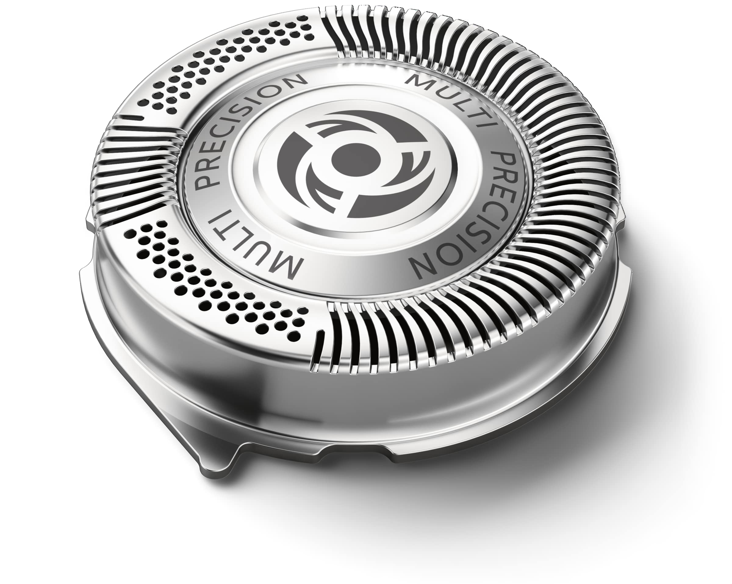 Norelco blade edge detail highlighting self-sharpening blades for consistent shave results