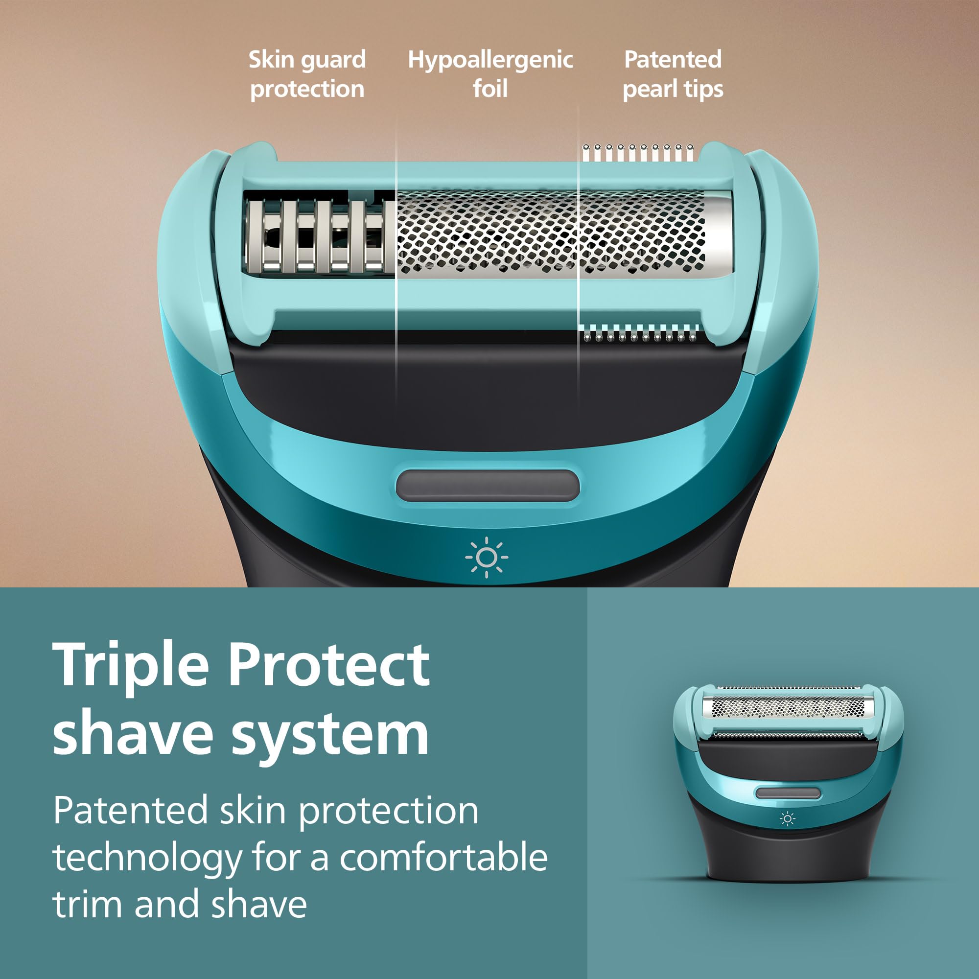 Philips Norelco intimate comb attached for controlled sensitive-area trimming