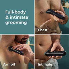 Norelco closeup of comfort blades with rounded tips for gentle trimming benefit