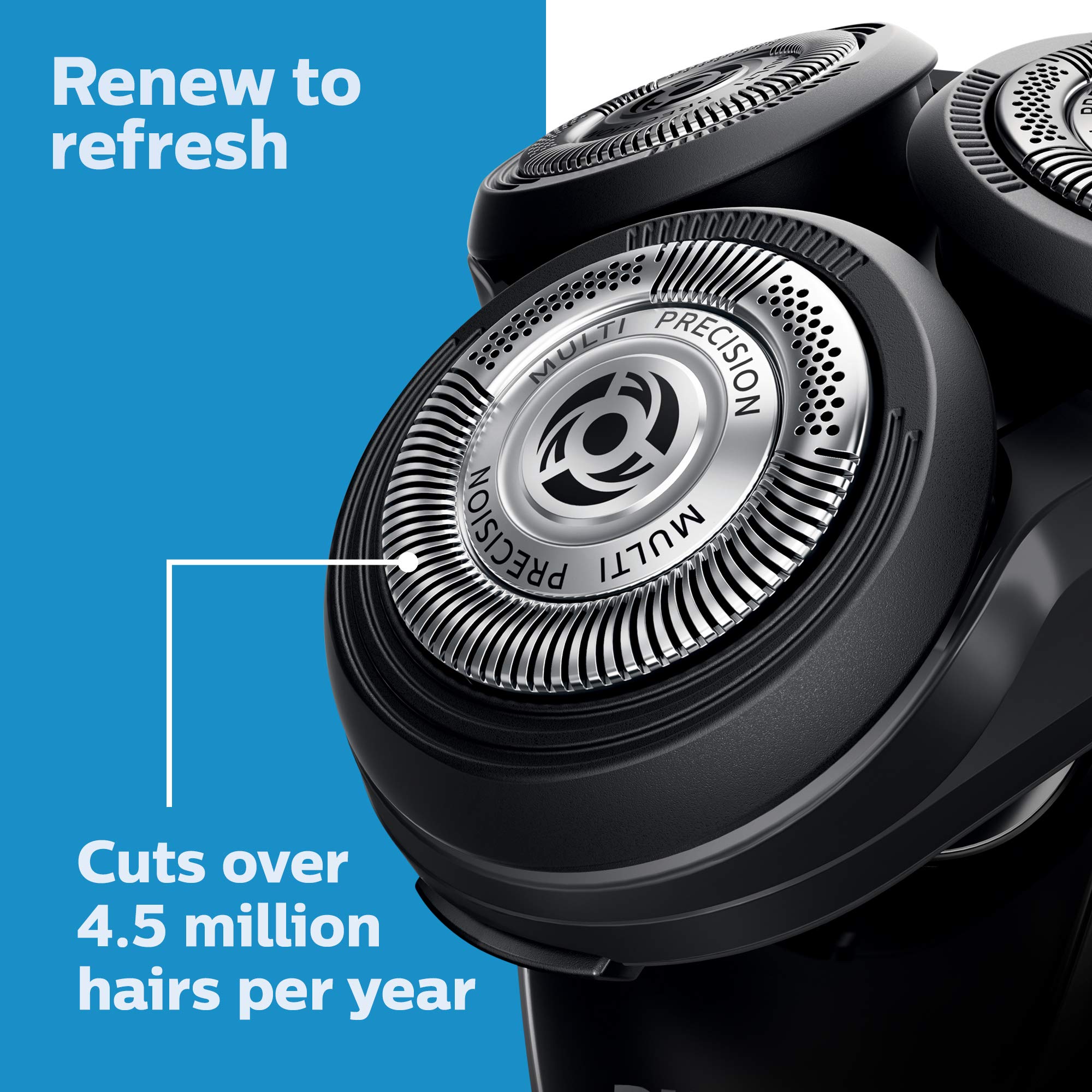 Norelco shaving heads held in hand to show scale and easy installation advantage