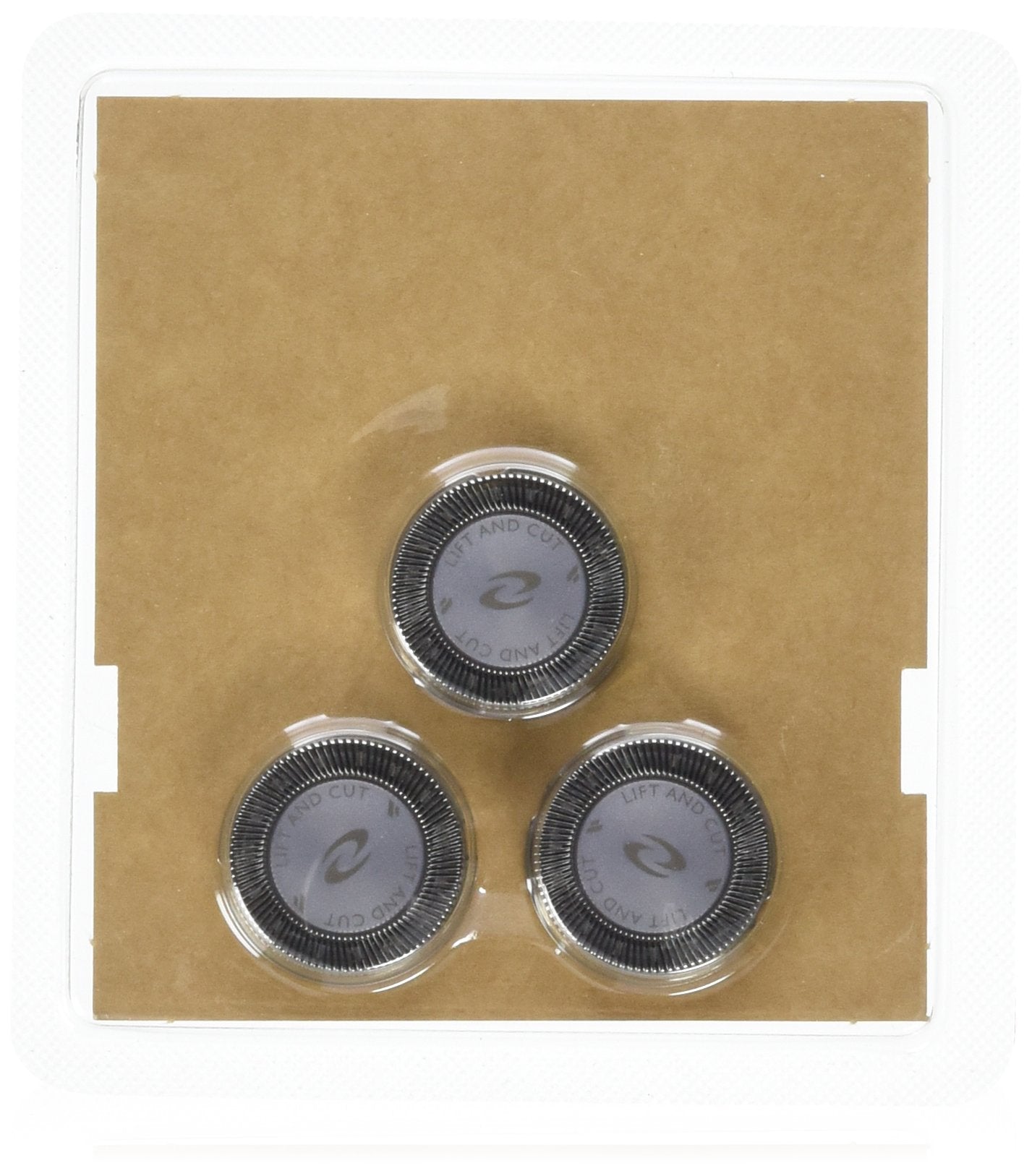 Norelco HQ56 front packaging showing three replacement heads and clear benefits