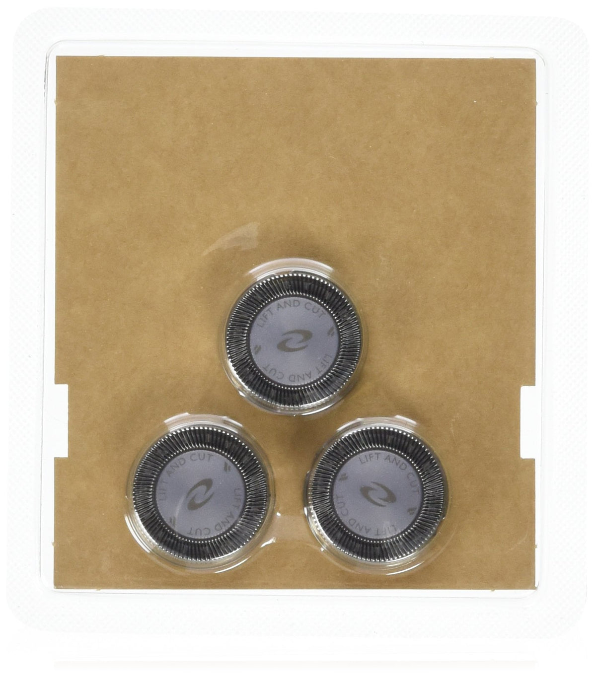 Norelco HQ56 front packaging showing three replacement heads and clear benefits