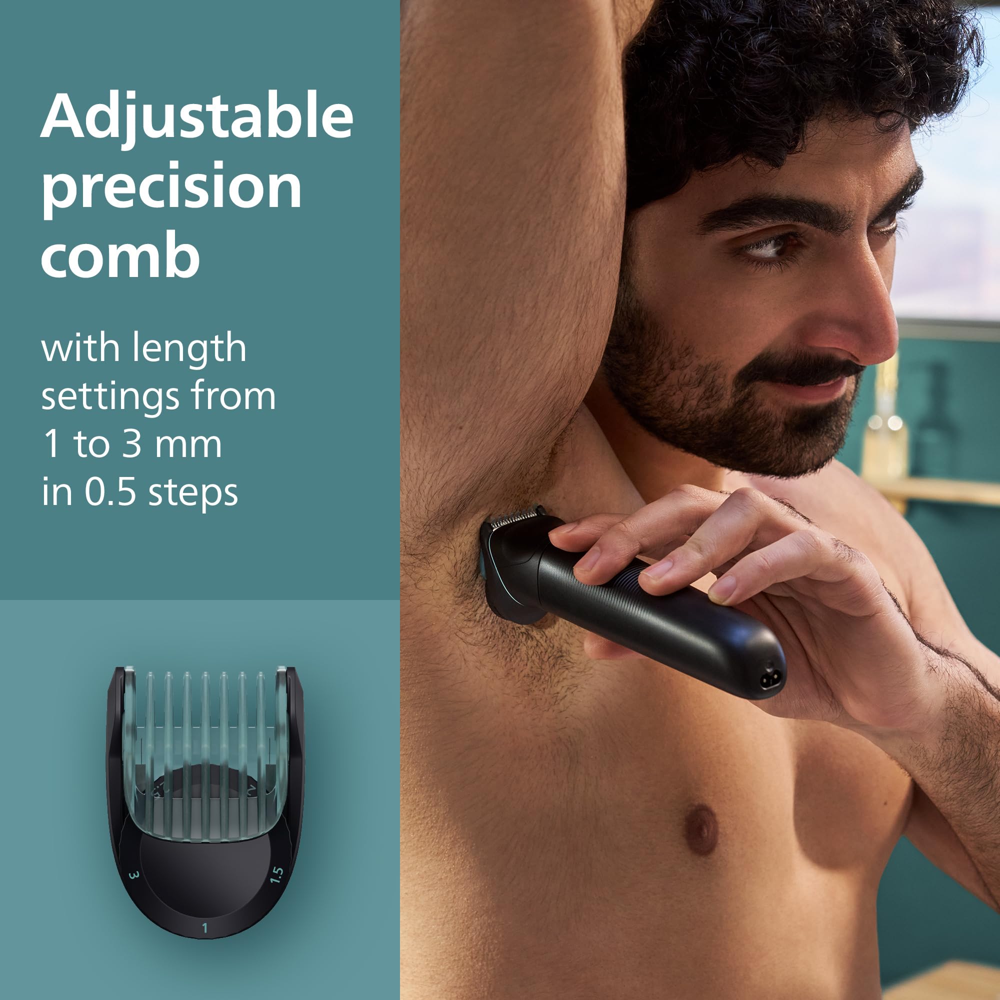 Norelco trimmer in use shaping a beard for accurate edge control benefit