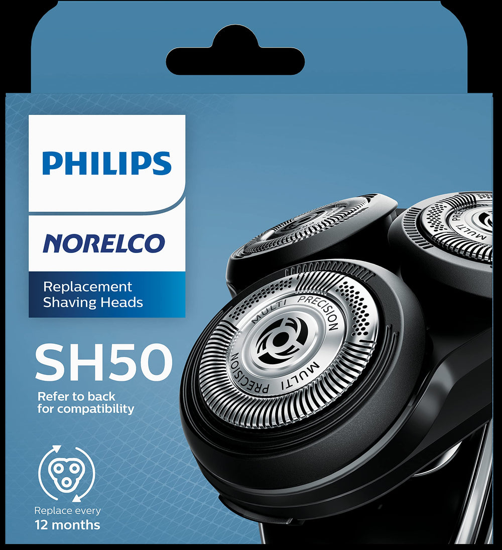 Norelco replacement heads on bathroom vanity in lifestyle scene for everyday grooming benefit