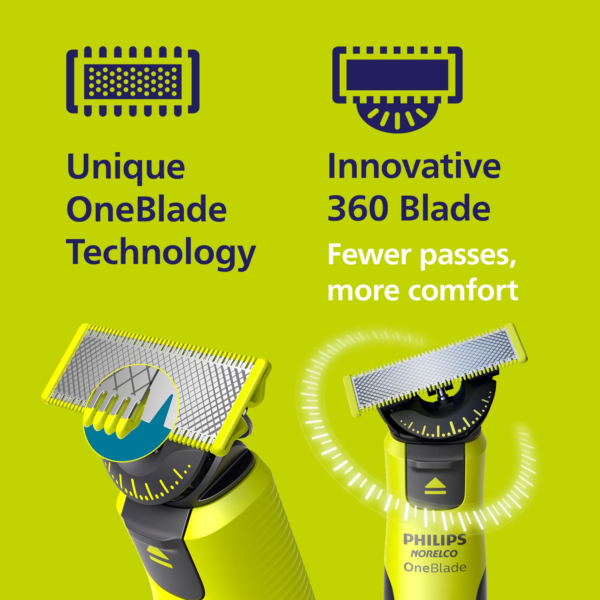 Norelco OneBlade app connectivity screen showing blade and battery reminders for easy maintenance