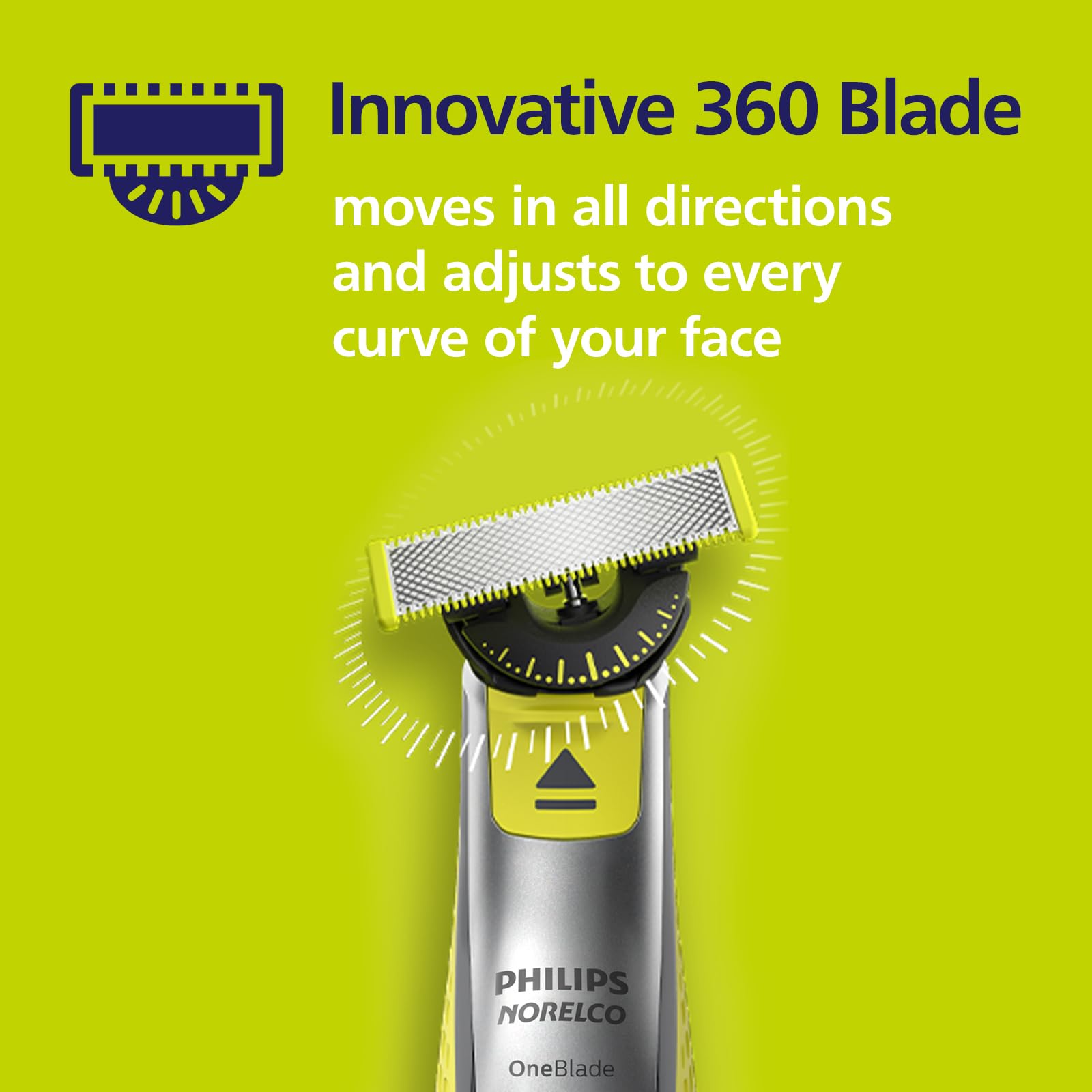 Norelco OneBlade blades arranged in bathroom highlighting wet or dry use