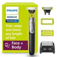 Norelco OneBlade 360 front view showing controls and compact design for convenience