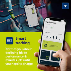 Norelco OneBlade held in hand to show compact size and travel-friendly convenience