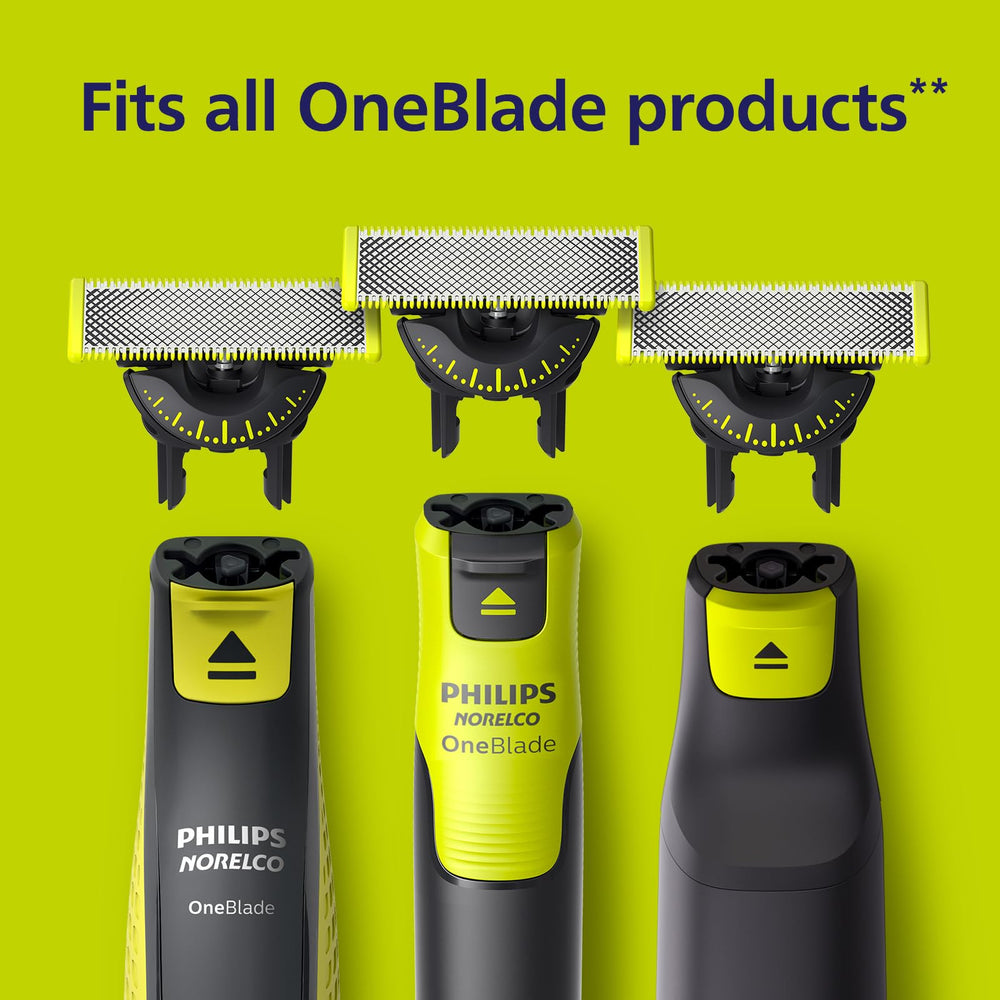 Norelco OneBlade blades in bathroom setup for convenient daily grooming