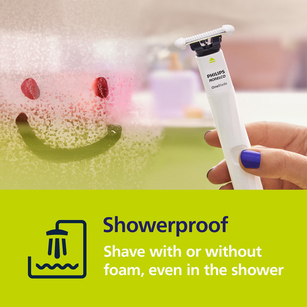 Philips Norelco OneBlade Intimate held in hand showing compact size for precise maneuvering