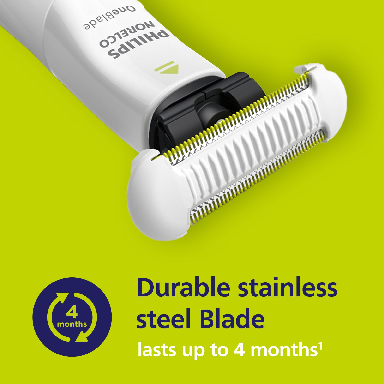 Norelco OneBlade rounded tip detail to show skin-protect benefit and comfort