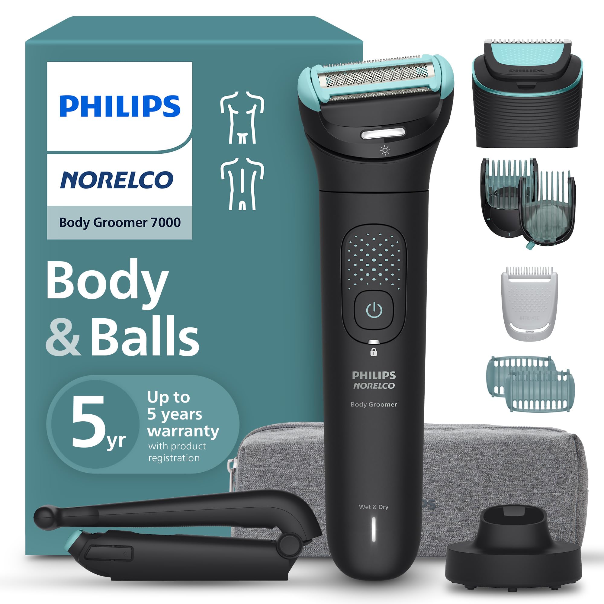 Norelco OneBlade Pro 360 front view showing ergonomic handle and blade, easy grip benefit