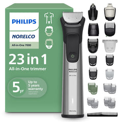 Norelco Philips 7000 front view showing full kit and dock for organized storage