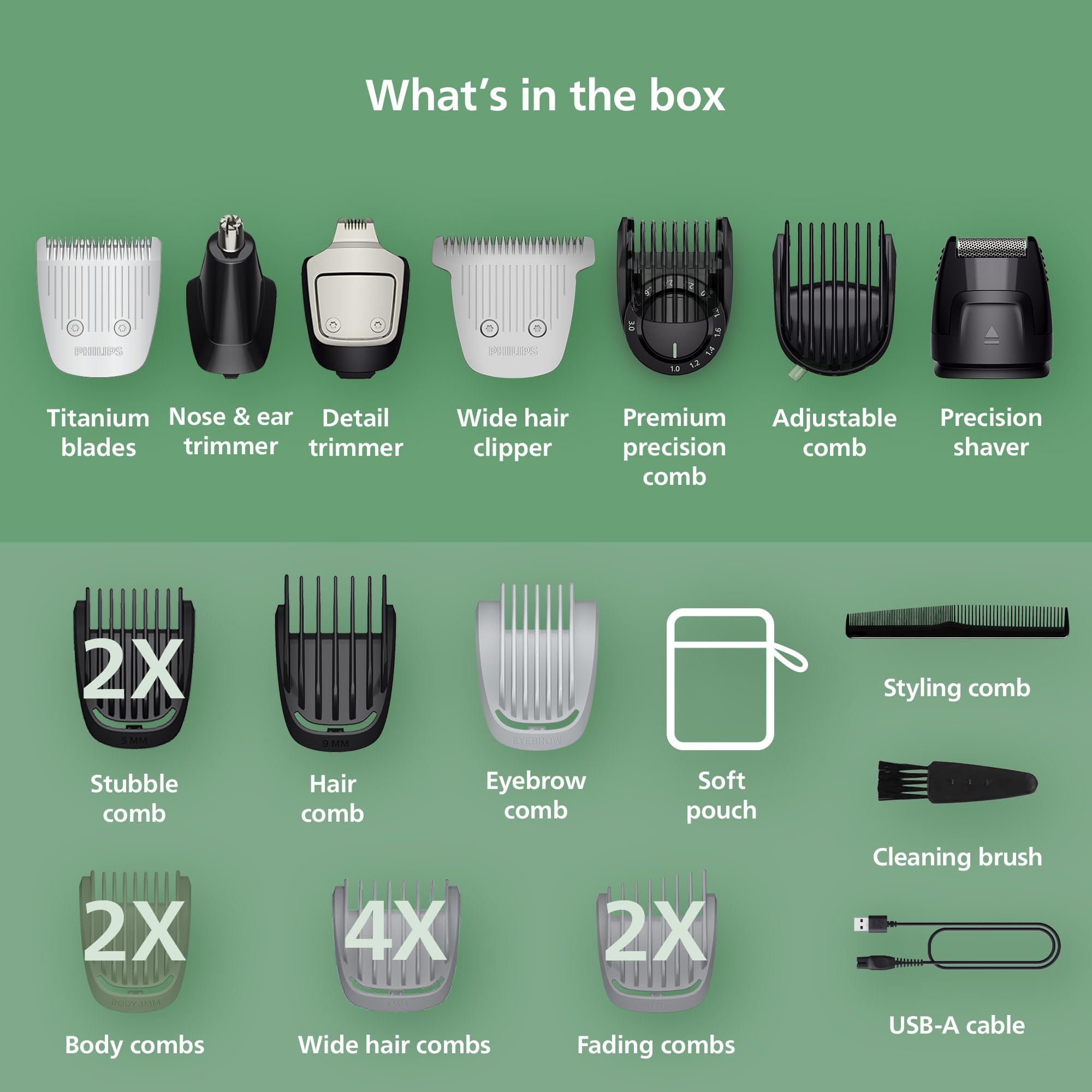 Norelco Philips 7000 precision comb closeup highlighting micro 0.2 mm adjustment