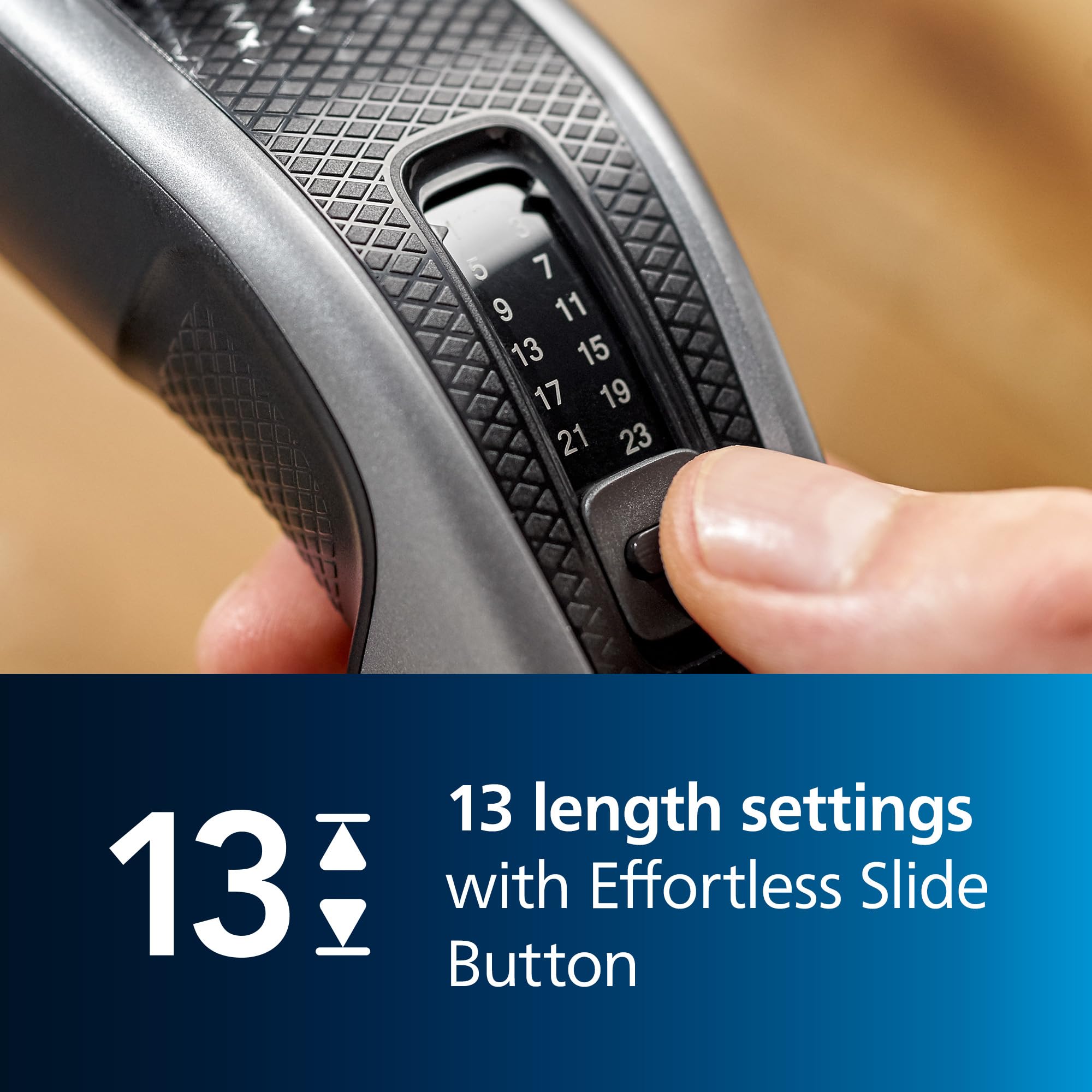 Norelco Philips adjustable comb detail highlighting length settings for precise cuts