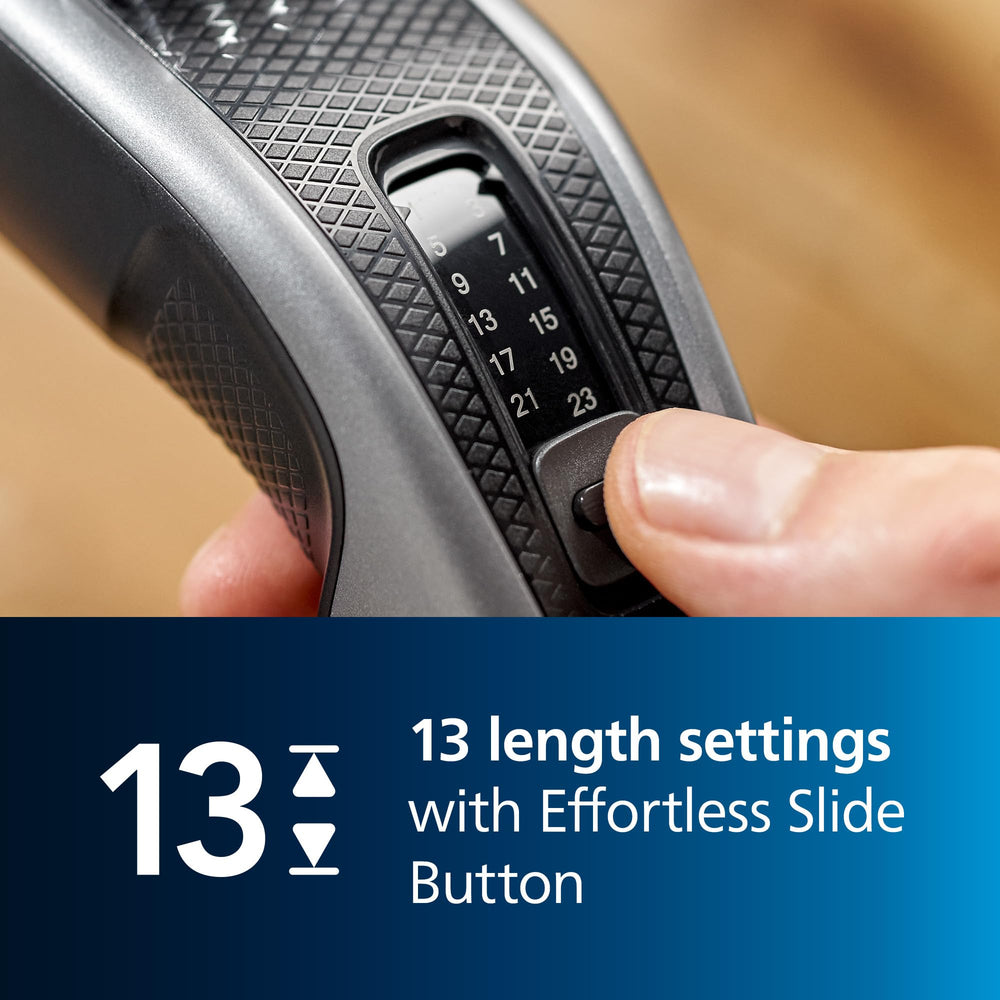 Norelco Philips adjustable comb detail highlighting length settings for precise cuts