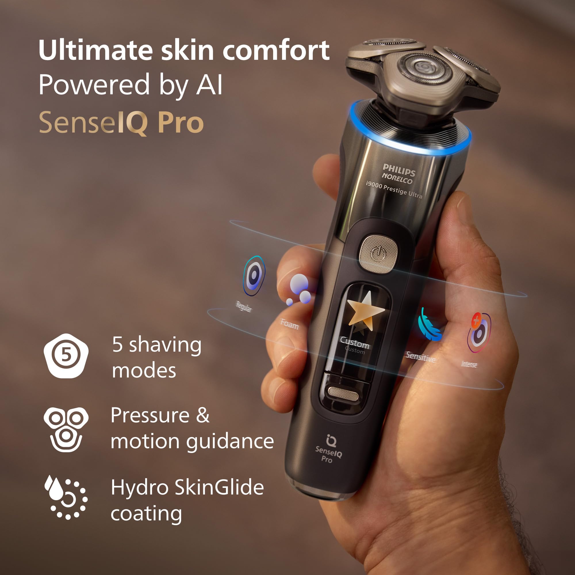 Norelco premium travel case open displaying shaver and accessories for secure travel
