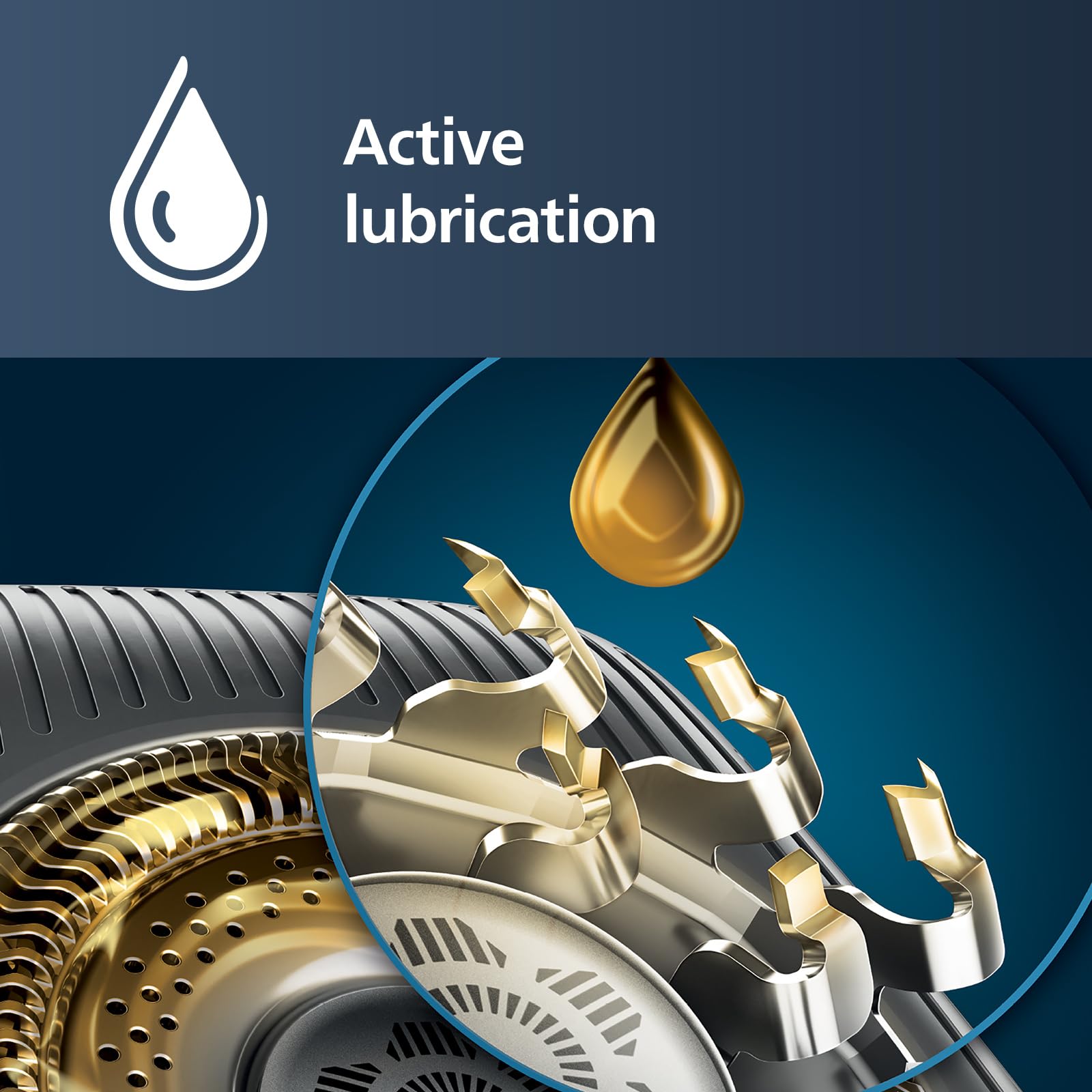Norelco view of cleaning fluid inside cartridge showing alcohol-free formula benefit