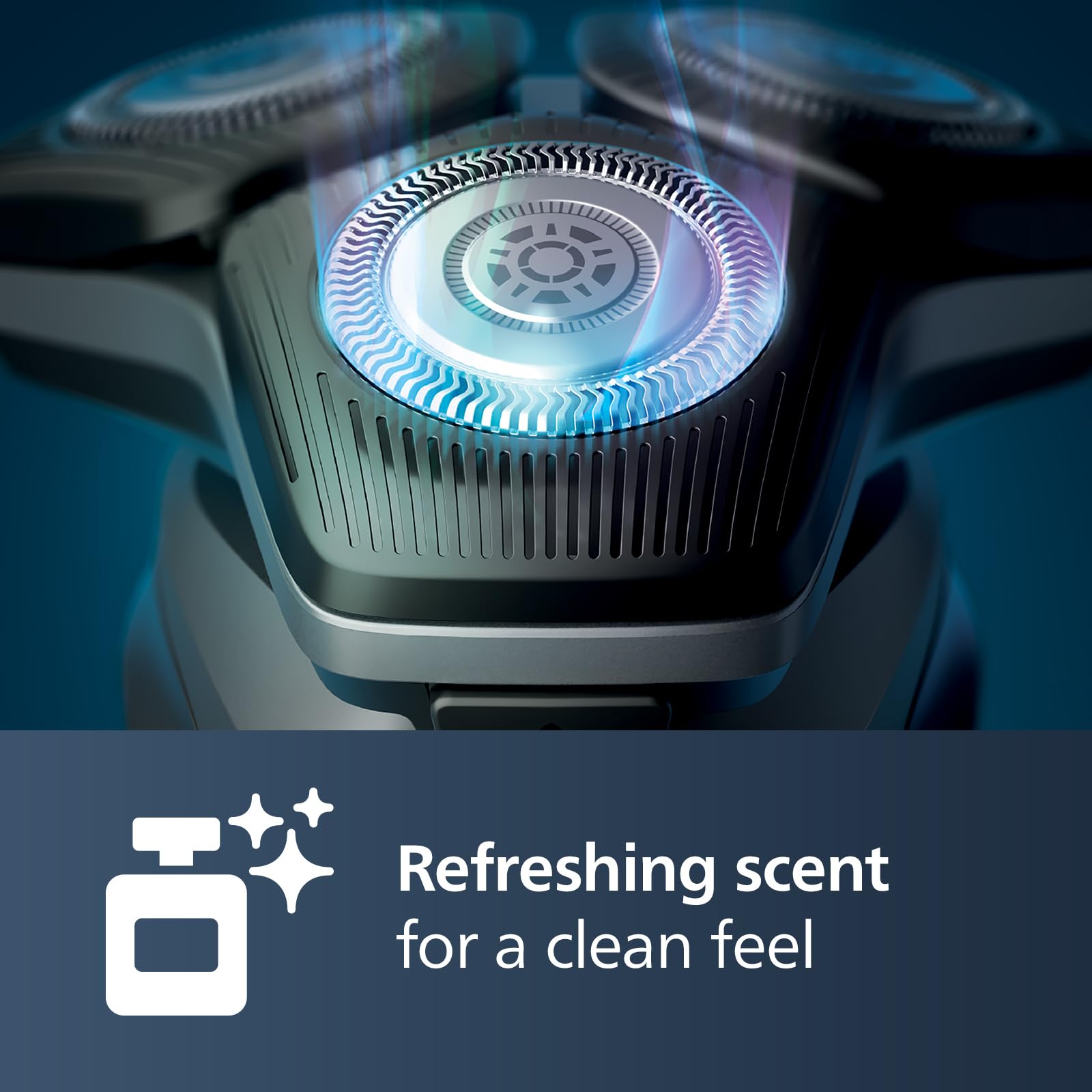 Norelco cartridge installed in cleaning station demonstrating simple pod swap benefit