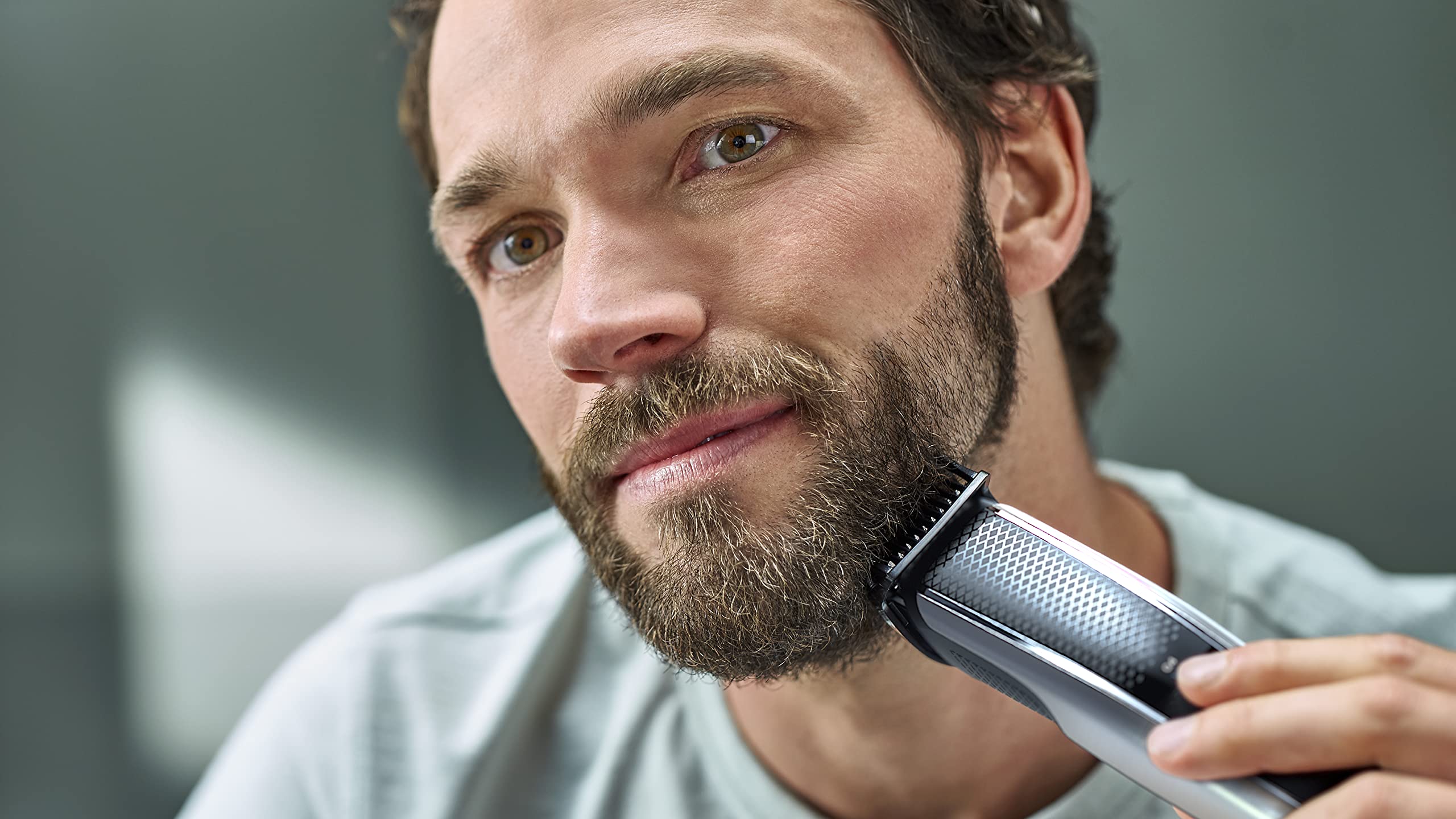 Norelco trimmer placed on bathroom counter for everyday use convenience