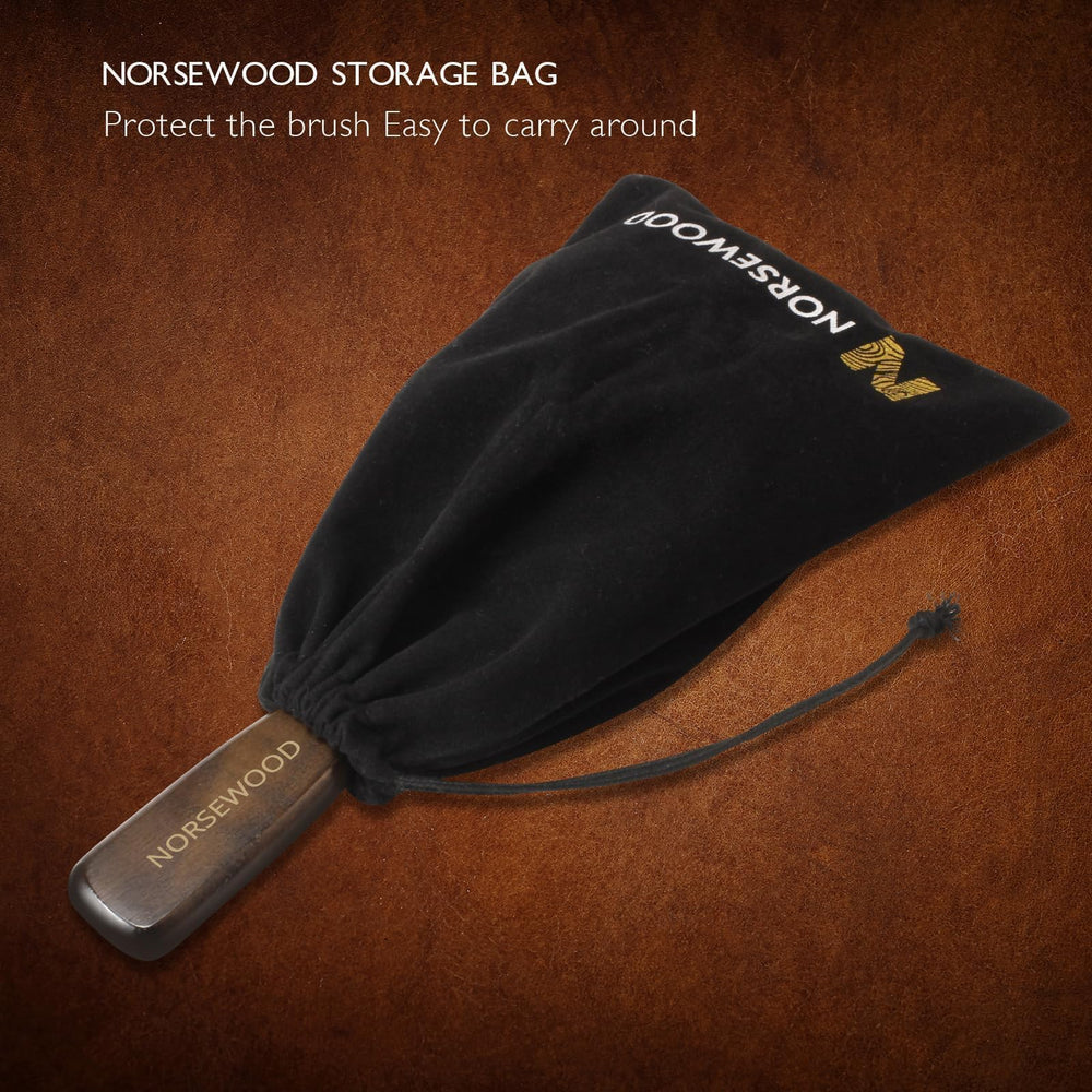 Norsewood brush backside label and size indicating durable lightweight construction