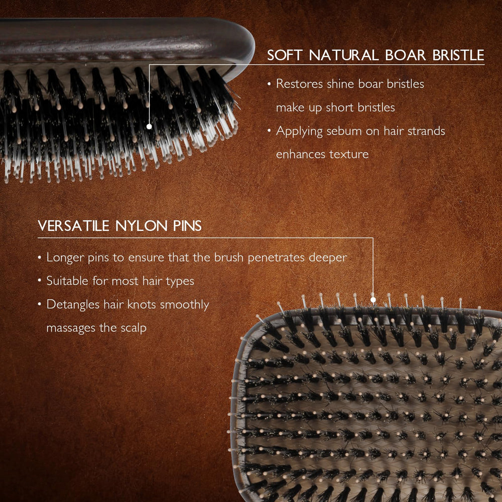 Norsewood close-up of mixed boar and nylon bristles revealing smoothing benefit and texture