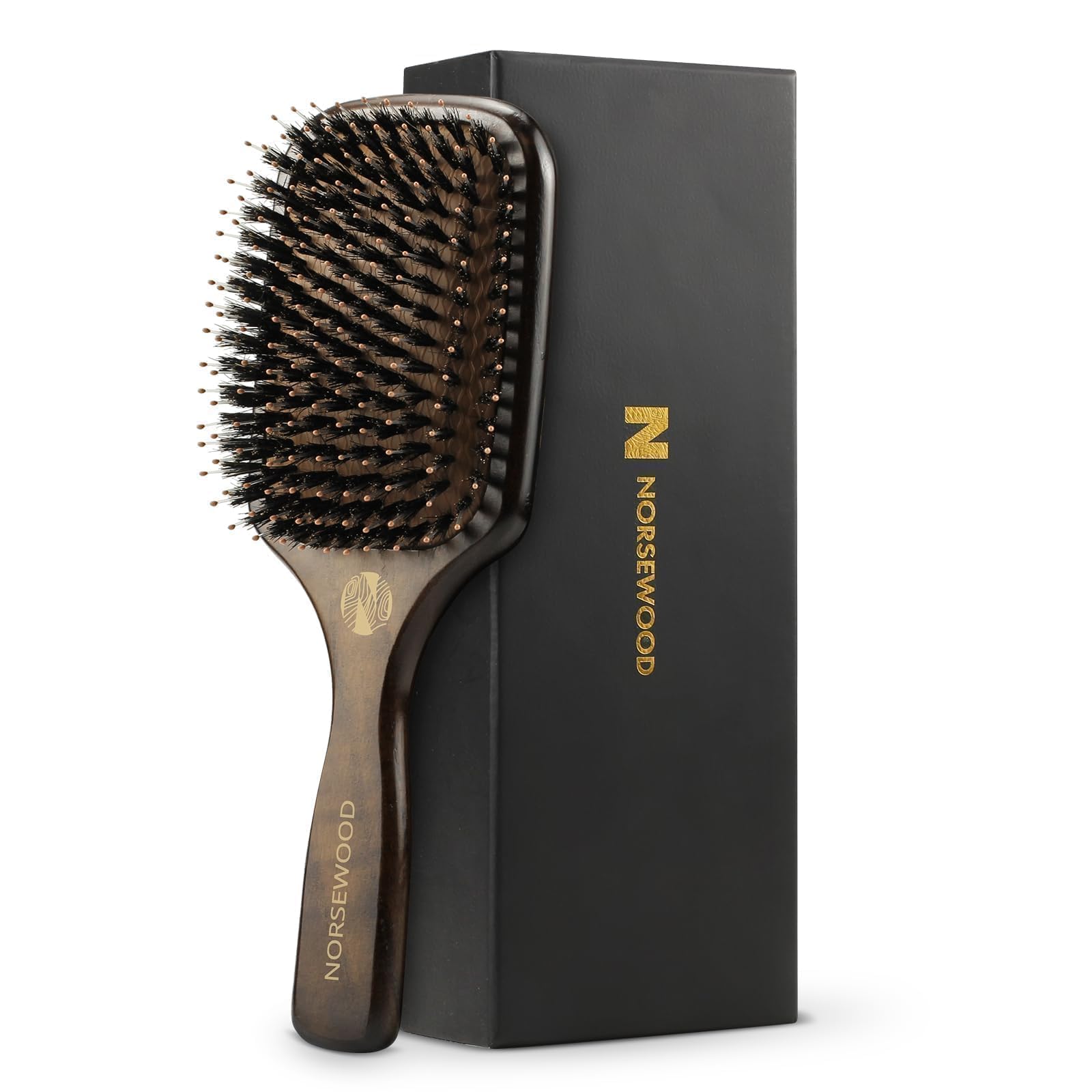 Norsewood front view paddle brush showing full bristle layout and benefit of gentle detangling