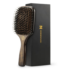 Norsewood front view paddle brush showing full bristle layout and benefit of gentle detangling
