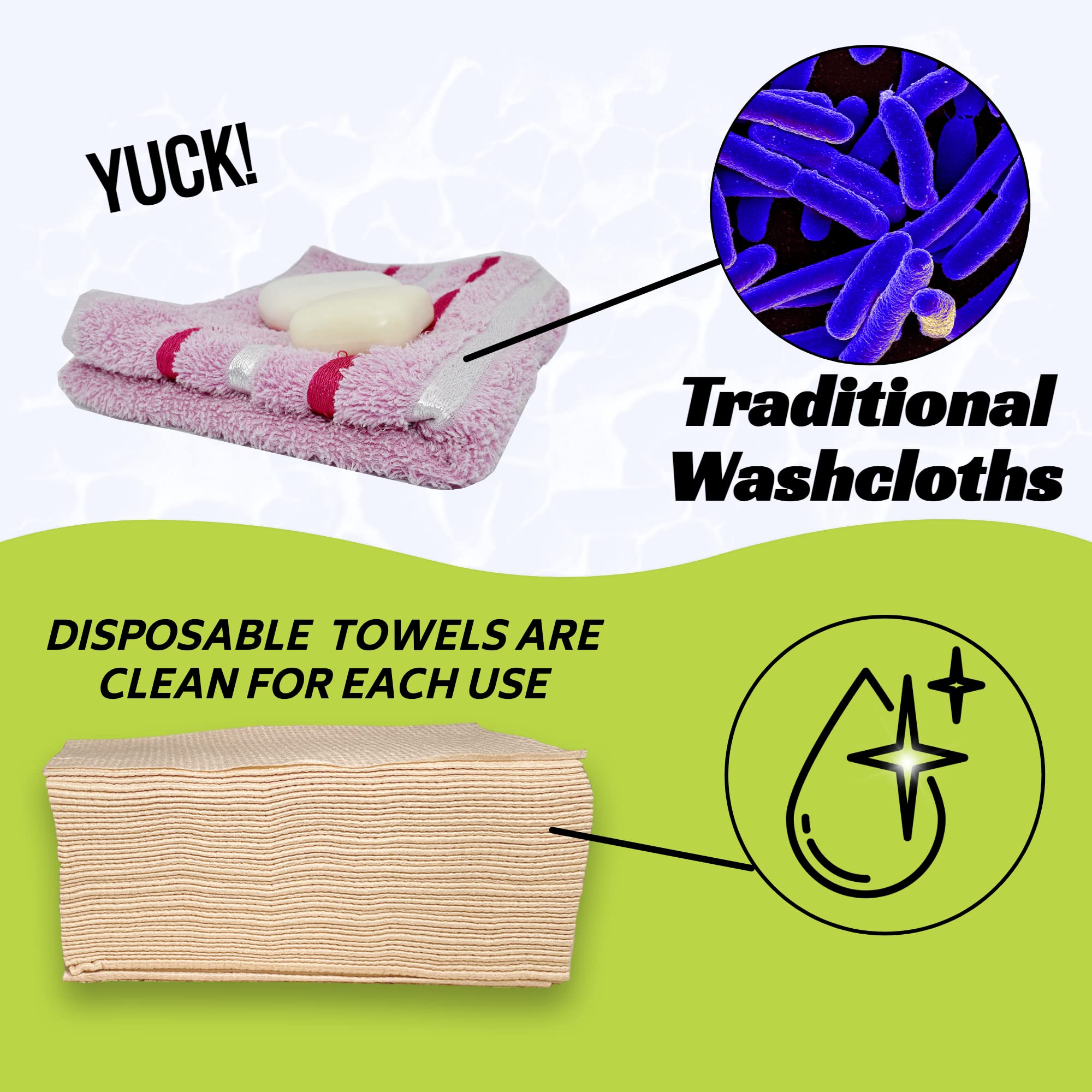 Northern Lux towels on bathroom counter in lifestyle scene showing hygienic convenience