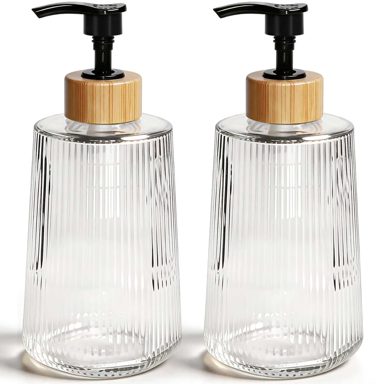 Nortsa Miira front view of two clear glass dispensers, elegant countertop upgrade