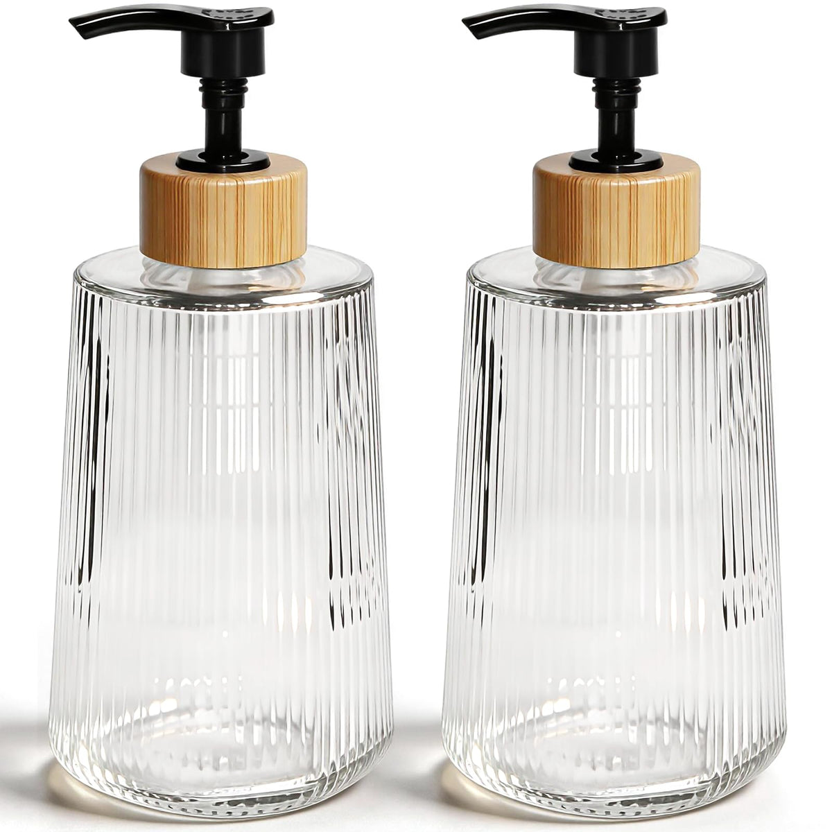 Nortsa Miira front view of two clear glass dispensers, elegant countertop upgrade