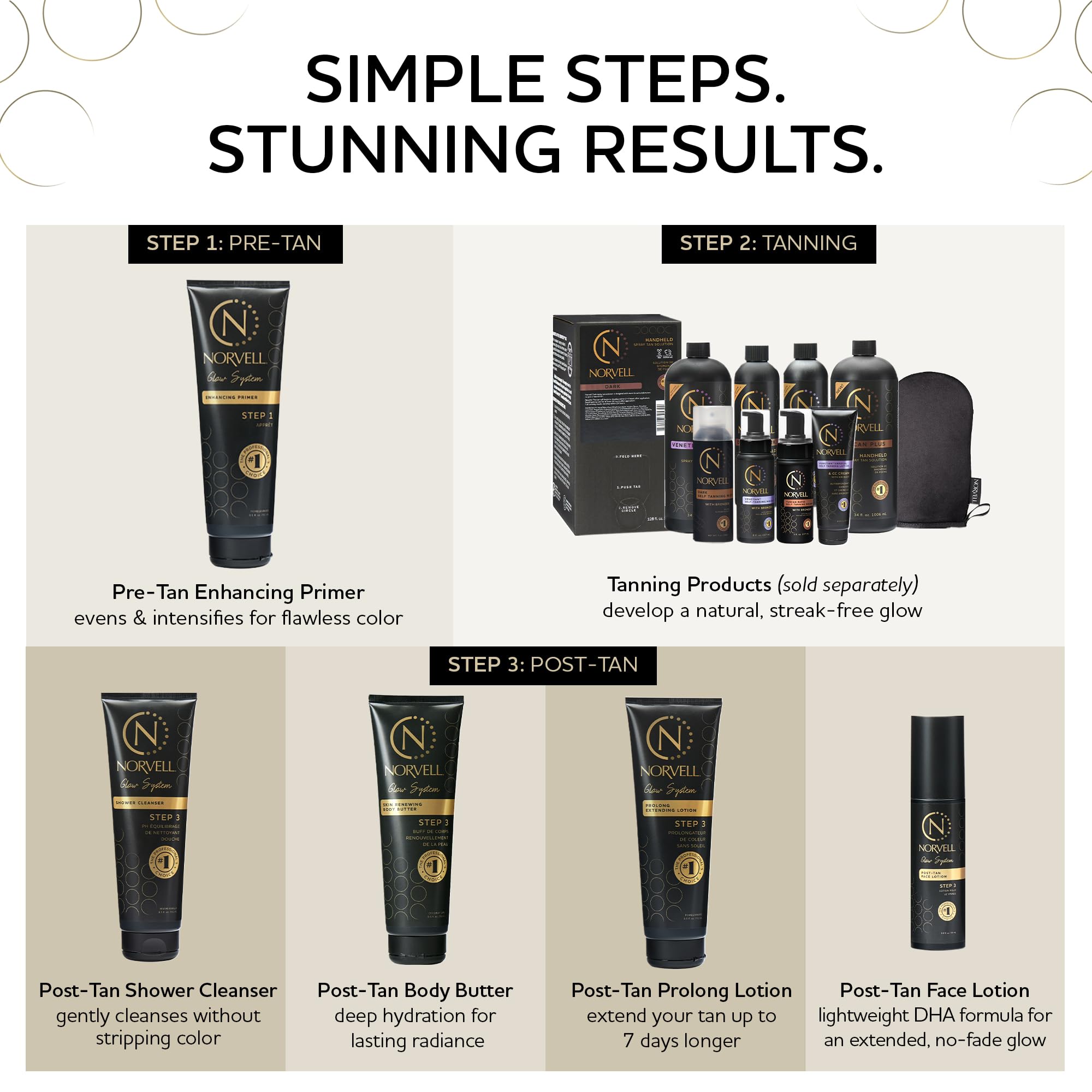 Norvell before and after comparison demonstrating improved, natural-looking bronze