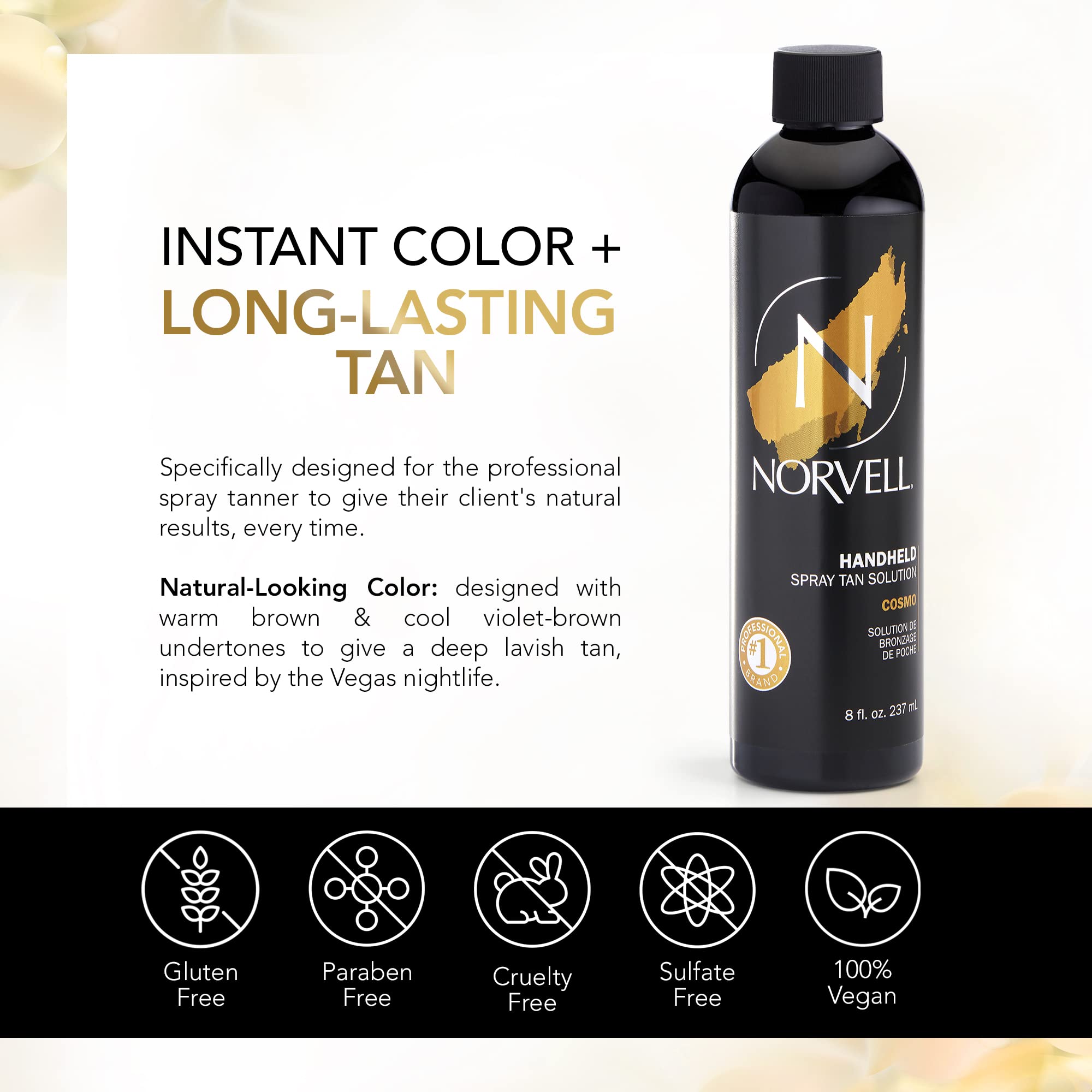 Norvell Cosmo before and after comparison showing natural deep bronze results