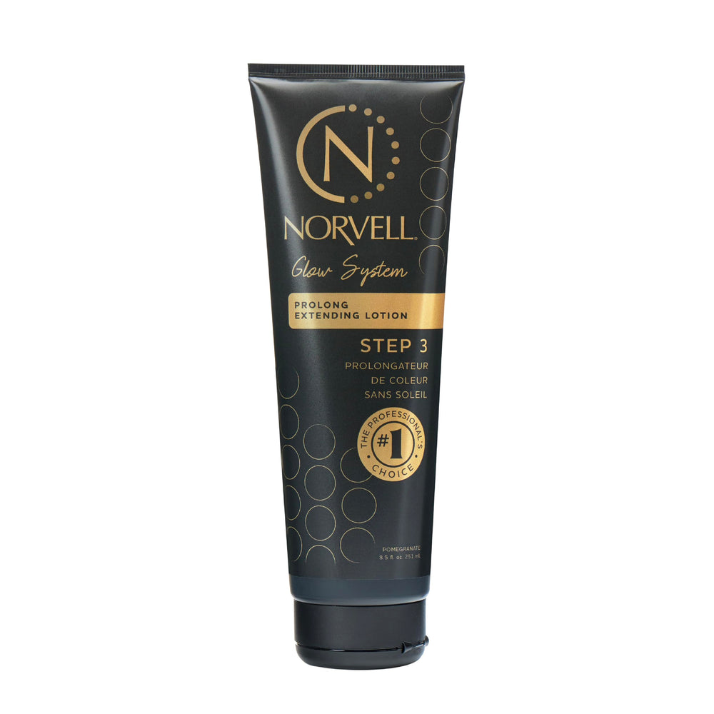 Norvell front bottle showing product and clear branding for daily tan maintenance