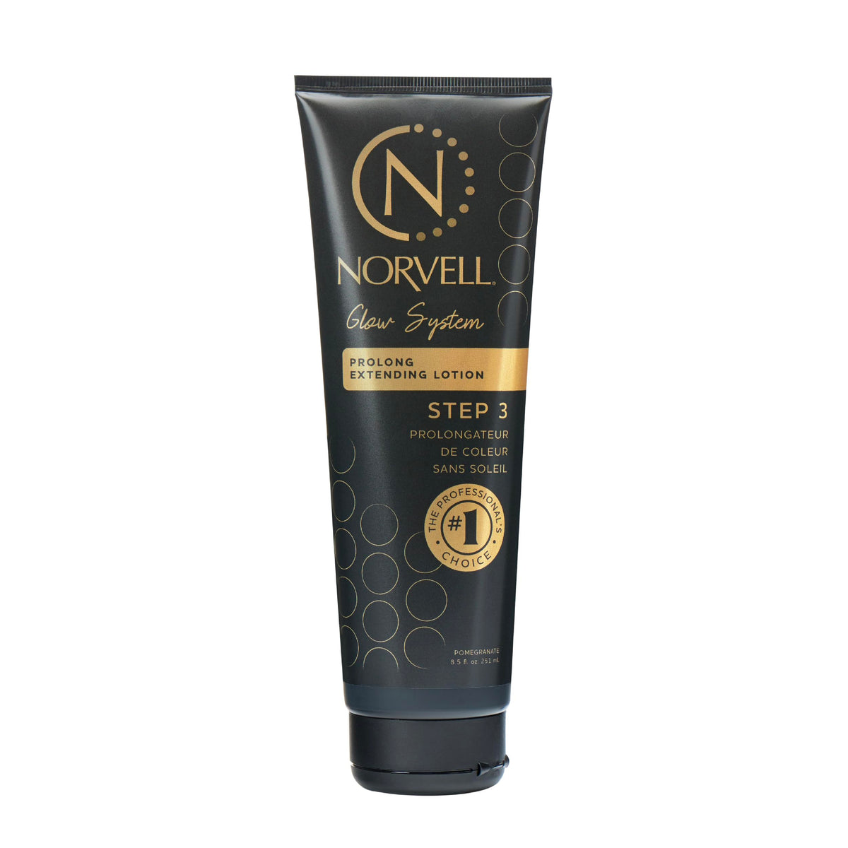 Norvell front bottle showing product and clear branding for daily tan maintenance