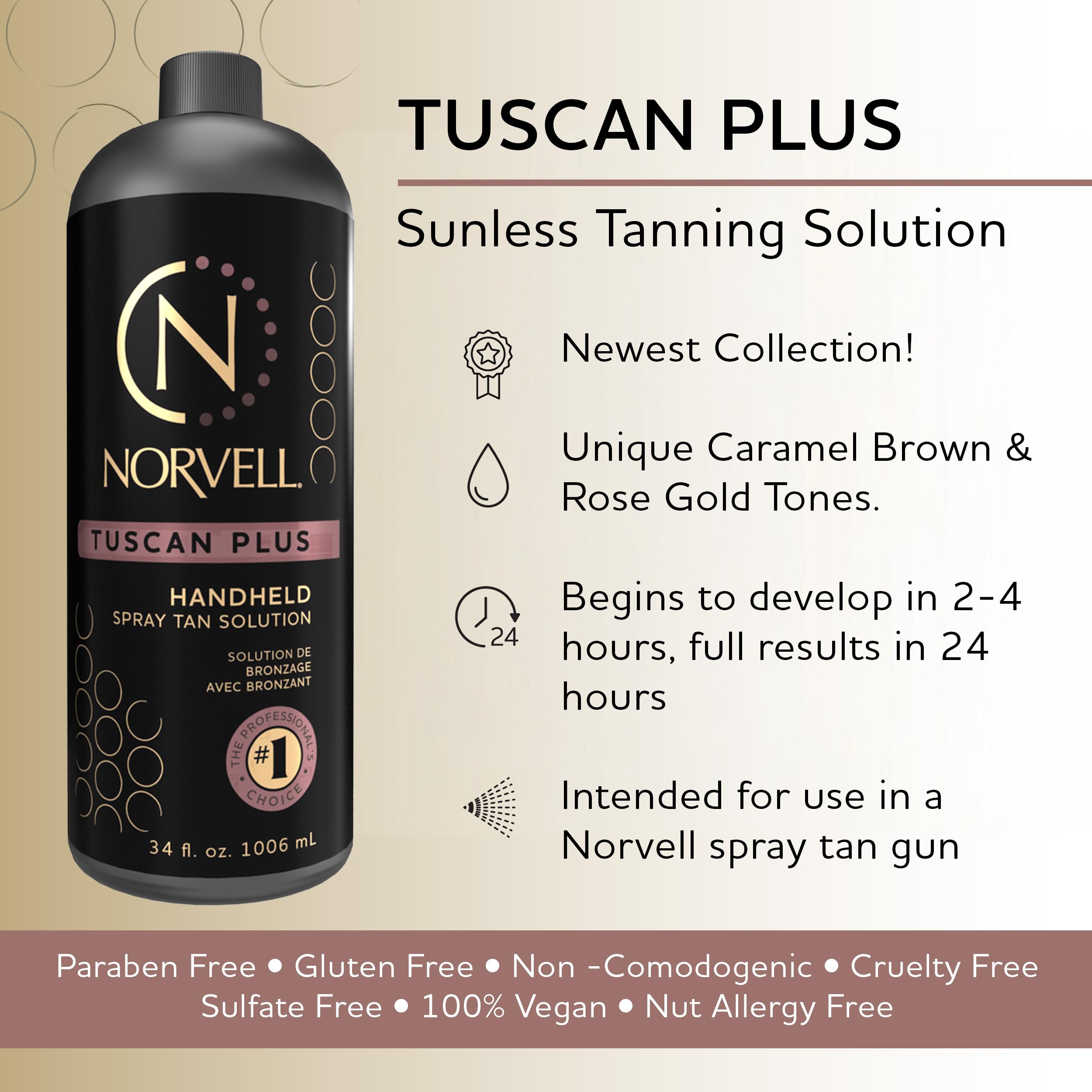 Norvell Tuscan Plus back label listing clean-beauty and ingredient benefits