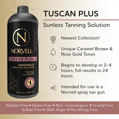 Norvell Tuscan Plus back label listing clean-beauty and ingredient benefits